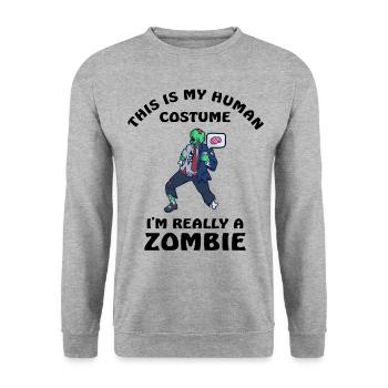 Ceci est mon costume humain Zombie - Sweat-shirt Unisexe - gris chiné - Devant - Alina (178cm) & Michal (187cm)