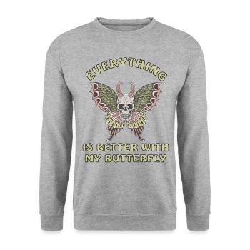 Totenkopf Falter Schmetterling des Todes - Unisex Pullover - Weißgrau meliert - Vorne - Alina (178cm) & Michal (187cm)