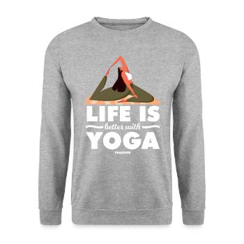 Life Is Better With Yoga - Unisex Pullover - Weißgrau meliert - Vorne - Alina (178cm) & Michal (187cm)