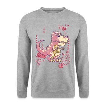 cooler Dinosaurier T-Rex für Mädchen - Unisex Pullover - Weißgrau meliert - Vorne - Alina (178cm) & Michal (187cm)