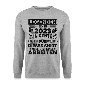 Legenden Gehen 2023 In Rente Für Dieses Shirt Rent - Unisex Pullover - Weißgrau meliert - Vorne - Alina (178cm) & Michal (187cm)