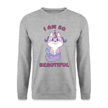 I am a beautiful cat mermaid unicorn - Unisex Sweatshirt - salt & pepper - Front - Alina (178cm) & Michal (187cm)