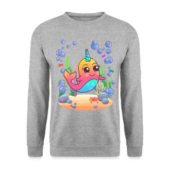 Bébé baleine narval licorne marine - Sweat-shirt Unisexe - gris chiné - Devant - Alina (178cm) & Michal (187cm)