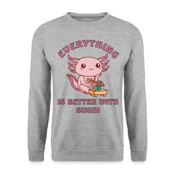 Axolotl loves sushi - Unisex Sweatshirt - salt & pepper - Front - Alina (178cm) & Michal (187cm)