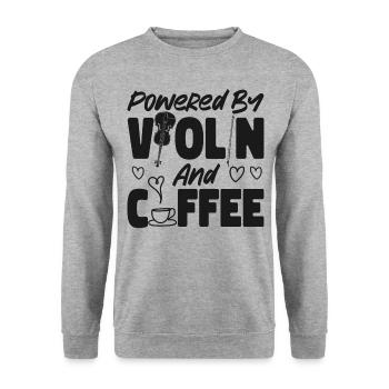 Violin Violinist Coffee Powered By - Unisex Pullover - Weißgrau meliert - Vorne - Alina (178cm) & Michal (187cm)