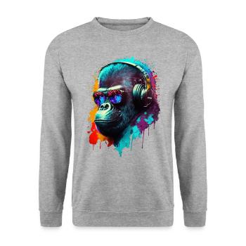 Gorilla Affe DJ Kopfhörer Sonnenbrille Club Musik - Unisex Pullover - Weißgrau meliert - Vorne - Alina (178cm) & Michal (187cm)