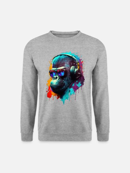 Gorilla Affe DJ Kopfhörer Sonnenbrille Club Musik - Unisex Pullover - Weißgrau meliert
