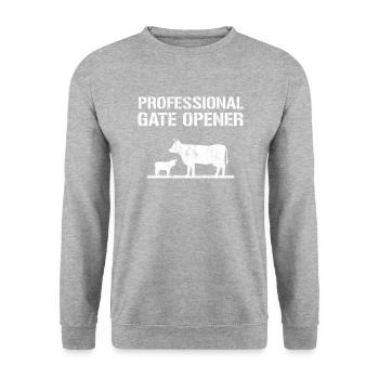 professional gate opener, cow Gate opener - Unisex Pullover - Weißgrau meliert - Vorne - Alina (178cm) & Michal (187cm)