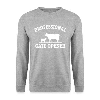 professional gate opener, cow Gate opener - Unisex Pullover - Weißgrau meliert - Vorne - Alina (178cm) & Michal (187cm)
