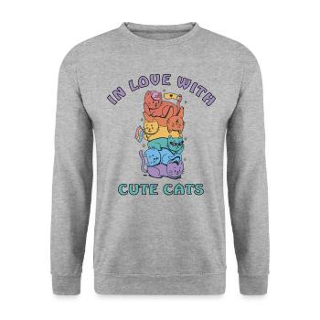 verliebt in süße Katzen LGBTQ - Unisex Pullover - Weißgrau meliert - Vorne - Alina (178cm) & Michal (187cm)