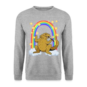 Bearded dragon loves sushi at the rainbow - Unisex Sweatshirt - salt & pepper - Front - Alina (178cm) & Michal (187cm)