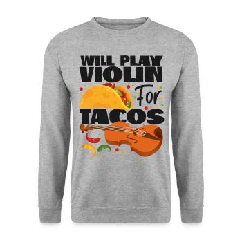 Violin Violinist Taco Will Play - Unisex Pullover - Weißgrau meliert - Vorne - Alina (178cm) & Michal (187cm)