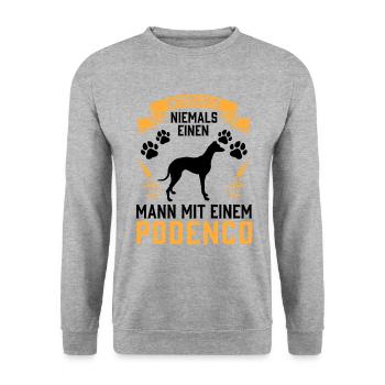 Mann mit Podenco Jagdhund spanischer Podenco - Unisex Pullover - Weißgrau meliert - Vorne - Alina (178cm) & Michal (187cm)