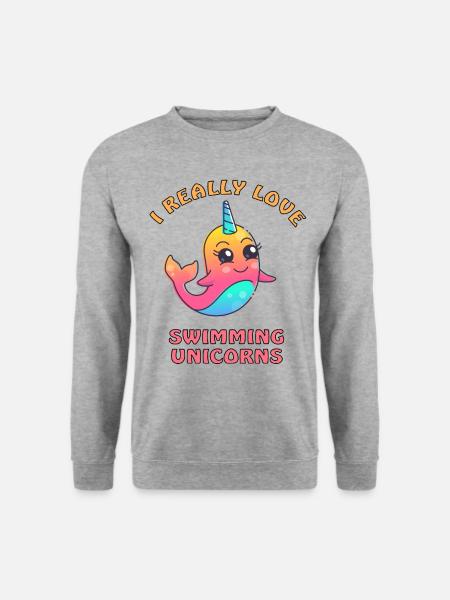 ich liebe schwimmende Einhörner - Unisex Pullover - Weißgrau meliert