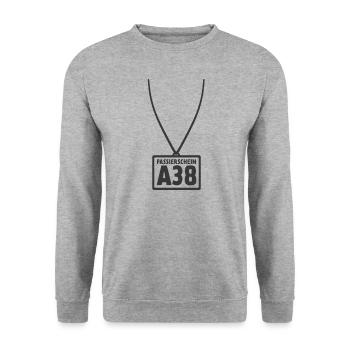 Passierschein A38 Ausgangssperre Home Office - Unisex Pullover - Weißgrau meliert - Vorne - Alina (178cm) & Michal (187cm)