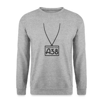 Passierschein A38 Ausgangssperre Home Office - Unisex Pullover - Weißgrau meliert - Vorne - Alina (178cm) & Michal (187cm)