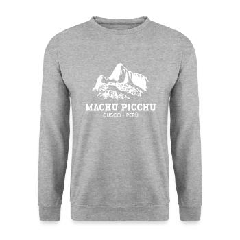 machu picchu, Peruvian machu picchu - Unisex Pullover - Weißgrau meliert - Vorne - Alina (178cm) & Michal (187cm)