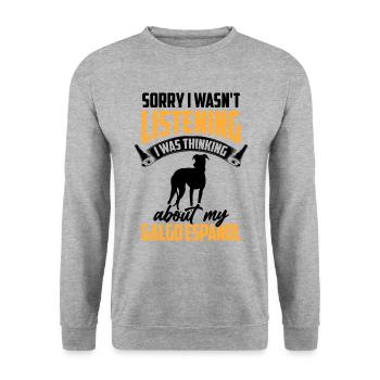 Pensé à mon Galgo Espanol Galgo Espanol - Sweat-shirt Unisexe - gris chiné - Devant - Alina (178cm) & Michal (187cm)