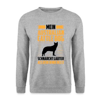 Australian Cattle Dog schnarcht laut Treibhund - Unisex Pullover - Weißgrau meliert - Vorne - Alina (178cm) & Michal (187cm)