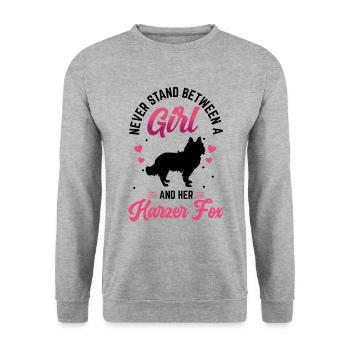 Mädchen und ihr Harzer Fuchs Hütefuchs - Unisex Pullover - Weißgrau meliert - Vorne - Alina (178cm) & Michal (187cm)