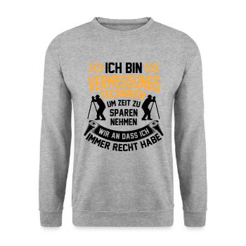 Vermessungstechniker hat immer Recht Vermesser - Unisex Pullover - Weißgrau meliert - Vorne - Alina (178cm) & Michal (187cm)