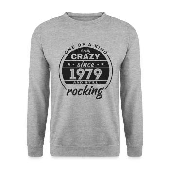 One Of A Kind Totally Crazy Since 1979 Rocking - Unisex Sweatshirt - salt & pepper - Front - Alina (178cm) & Michal (187cm)