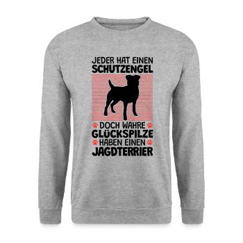 Deutscher Jagdterrier ist mein Schutzengel - Unisex Pullover - Weißgrau meliert - Vorne - Alina (178cm) & Michal (187cm)
