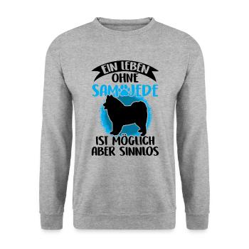 Leben ohne Samojede Samojedenspitz - Unisex Pullover - Weißgrau meliert - Vorne - Alina (178cm) & Michal (187cm)