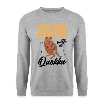 Quokka alles besser mit Beuteltier Quokka - Unisex Pullover - Weißgrau meliert - Vorne - Alina (178cm) & Michal (187cm)
