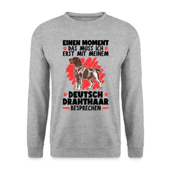 Mit meinem Deutsch Drahthaar besprechen - Unisex Pullover - Weißgrau meliert - Vorne - Alina (178cm) & Michal (187cm)
