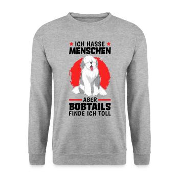 Bobtail finde ich toll altenglischer Schäferhund - Unisex Pullover - Weißgrau meliert - Vorne - Alina (178cm) & Michal (187cm)
