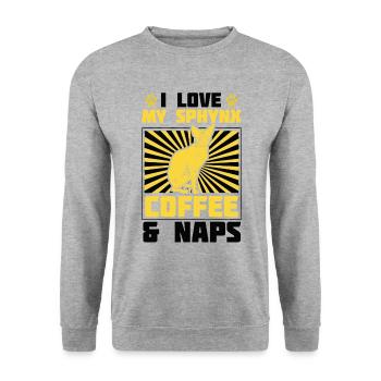 Sphynx-kaffee Und - Unisex Pullover - Weißgrau meliert - Vorne - Alina (178cm) & Michal (187cm)
