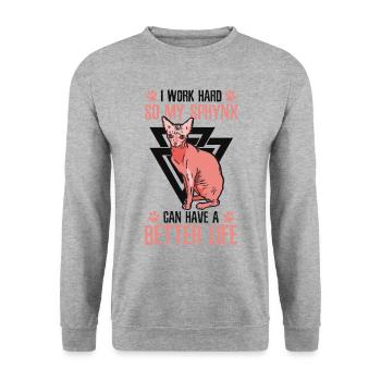 Work hard, so my Sphynx pet owner - Unisex Sweatshirt - salt & pepper - Front - Alina (178cm) & Michal (187cm)