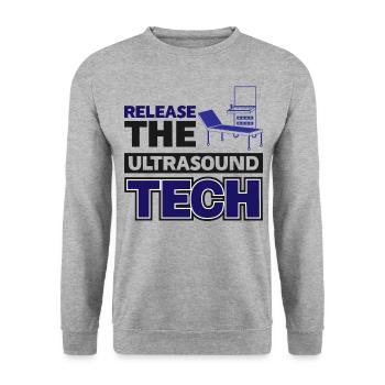 Lassen Sie die Ultraschalltechnologie frei - Unisex Pullover - Weißgrau meliert - Vorne - Alina (178cm) & Michal (187cm)