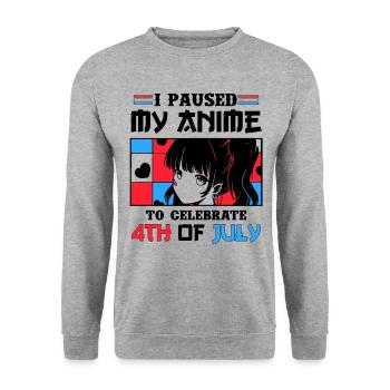 I paused my anime to celebrate 4th of july - Unisex Pullover - Weißgrau meliert - Vorne - Alina (178cm) & Michal (187cm)