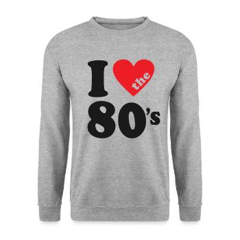I Love the 80s Retro Karneval 80er Mottoparty - Unisex Pullover - Weißgrau meliert - Vorne - Alina (178cm) & Michal (187cm)