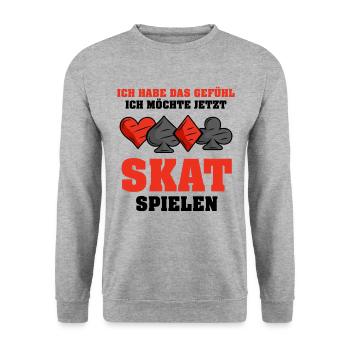 ich möchte jetzt Skat spielen - Unisex Pullover - Weißgrau meliert - Vorne - Alina (178cm) & Michal (187cm)