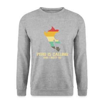 peru is calling i must go, peruvian peru - Unisex Pullover - Weißgrau meliert - Vorne - Alina (178cm) & Michal (187cm)