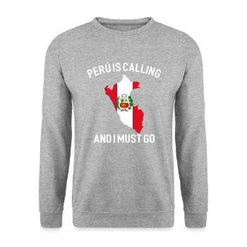 peru is calling i must go, peruvian peru - Unisex Pullover - Weißgrau meliert - Vorne - Alina (178cm) & Michal (187cm)