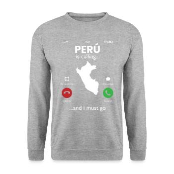 peru is calling i must go, peruvian peru - Unisex Pullover - Weißgrau meliert - Vorne - Alina (178cm) & Michal (187cm)