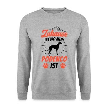 Podenco Zuhause ist spanischer Podenco - Unisex Pullover - Weißgrau meliert - Vorne - Alina (178cm) & Michal (187cm)