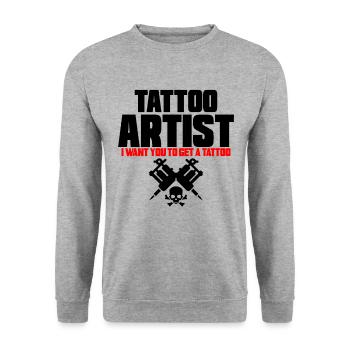 TAGUEUR Crâne tribal encré de Tätowierung - Sweat-shirt Unisexe - gris chiné - Devant - Alina (178cm) & Michal (187cm)
