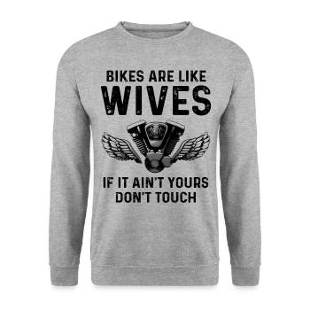 Bikes Are Like Wives If It Ain't Yours Dont Touch - Unisex Pullover - Weißgrau meliert - Vorne - Alina (178cm) & Michal (187cm)