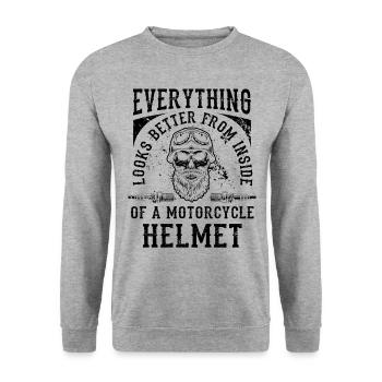 Everything Looks Better From Inside Of A Motorcycl - Unisex Pullover - Weißgrau meliert - Vorne - Alina (178cm) & Michal (187cm)
