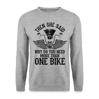 Then She Said Why Do You Need More Than One Bike M - Unisex Pullover - Weißgrau meliert - Vorne - Alina (178cm) & Michal (187cm)