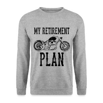 My Retirement Plan Biker Motorcycle Rider Motorbik - Unisex Pullover - Weißgrau meliert - Vorne - Alina (178cm) & Michal (187cm)