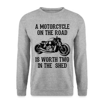 A Motorcycle On The Road Is Worth Two In The Shed - Unisex Pullover - Weißgrau meliert - Vorne - Alina (178cm) & Michal (187cm)