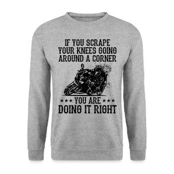 If You Scrape Your Knees Going Around A Corner Mot - Unisex Pullover - Weißgrau meliert - Vorne - Alina (178cm) & Michal (187cm)