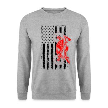 Retro Graphic Motorcycle Rider Motorcyclist Biker - Unisex Pullover - Weißgrau meliert - Vorne - Alina (178cm) & Michal (187cm)