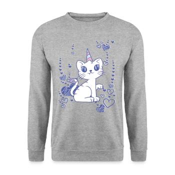 Party Cat Kitten Birthday - Unisex Sweatshirt - salt & pepper - Front - Alina (178cm) & Michal (187cm)